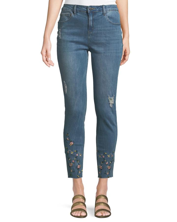 Embroidered Hem Skinny Ankle Jeans