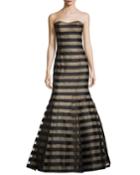 Strapless Fil Coupe Mermaid Gown, Black/nude