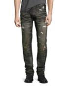 Distressed 3d-crinkle Relaxed-slim Jeans, Black