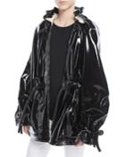 Zip-front Corded Drawstring Lacquered Terry Short Anorak Jacket