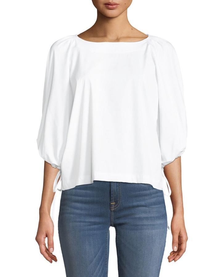 Puff-sleeve Tie Woven Top