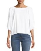 Puff-sleeve Tie Woven Top