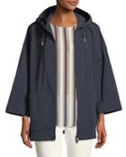 Hooded Taffeta Zip-front Jacket, Blue