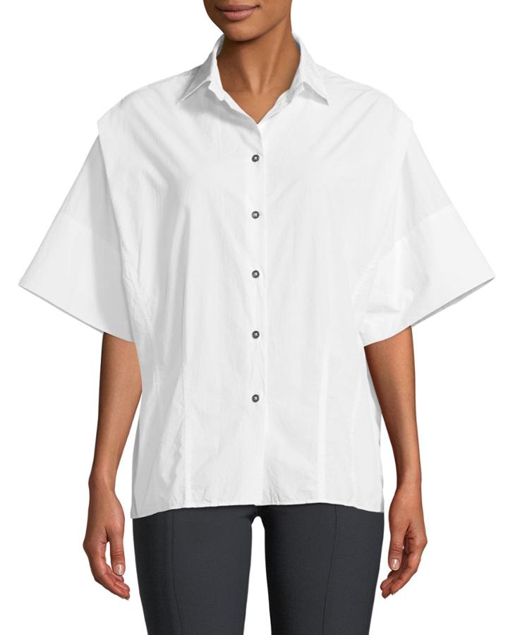 Wide-sleeve Snap-front Blouse