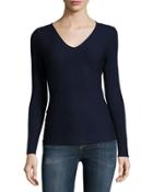 Ribbed Long-sleeve V-neck Pullover