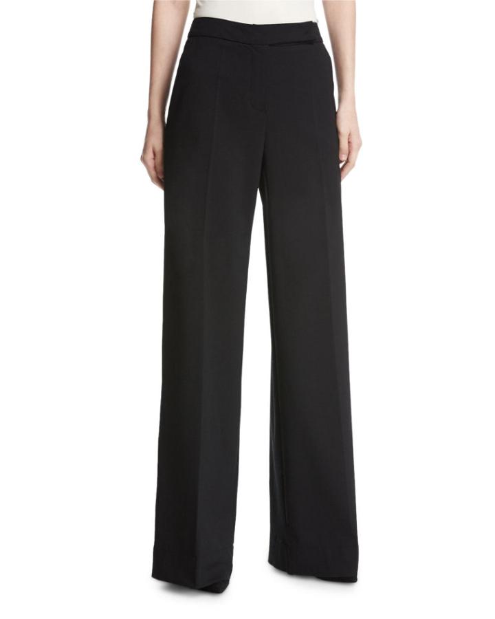 Wool-blend Wide-leg Trousers, Black