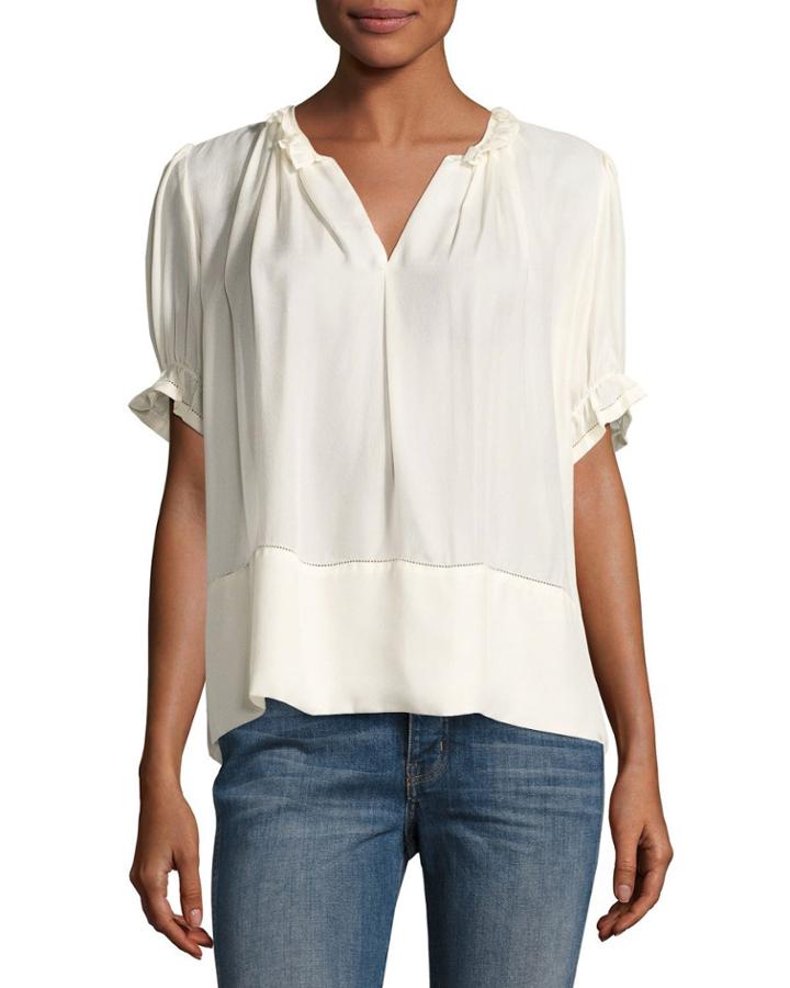 The Story Split-neck Silk Blouse, Cream