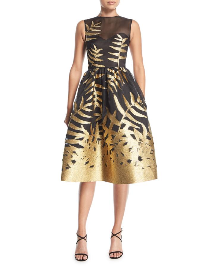 Metallic Leaf Fil Coupe Cocktail Dress