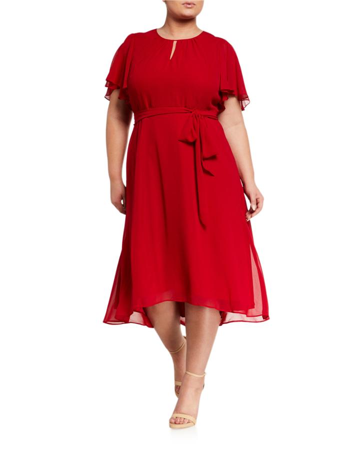 Plus Size Flutter-sleeve Chiffon