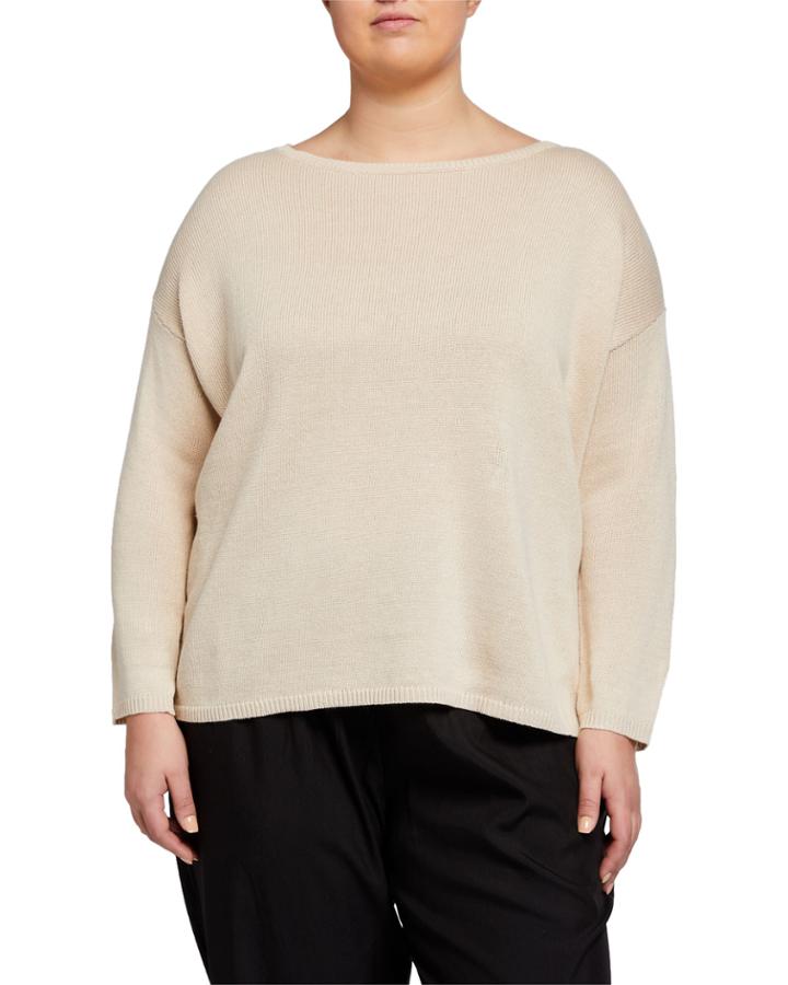 Plus Size Bateau-neck Linen/cotton