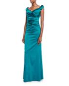 Sweetheart-neck Shoulder-ties Draped Stretch-satin Evening Gown