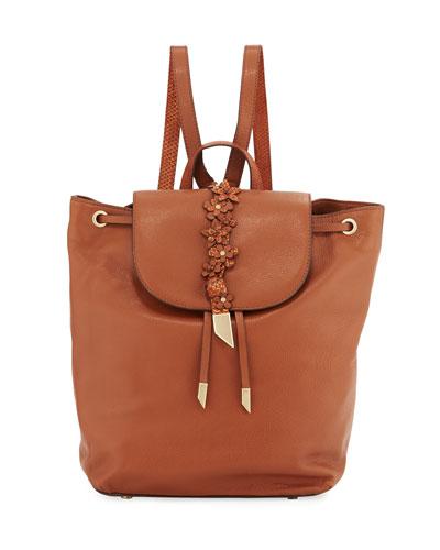 Dahlia Flower Leather Backpack,