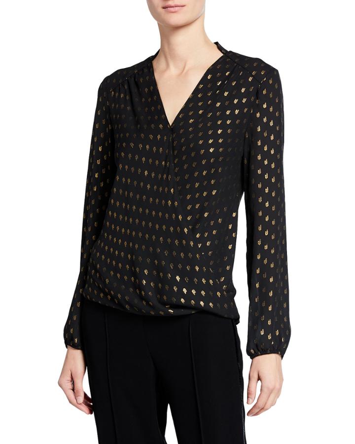 Isla Faux-wrap Metallic Blouse
