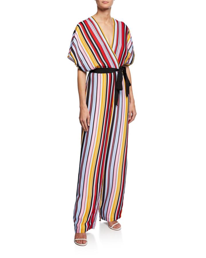 Striped Dolman-sleeve Belted Jumpsuit