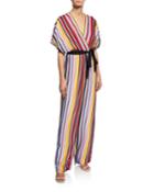 Striped Dolman-sleeve Belted Jumpsuit