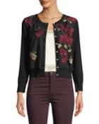 Pearly Button Floral-embroidered Novelty Cardigan