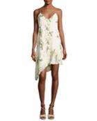 The Waterfall Floral Silk Slip Dress, White/green