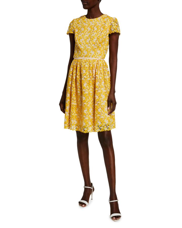 Short-sleeve Bicolor Lace Cocktail Dress