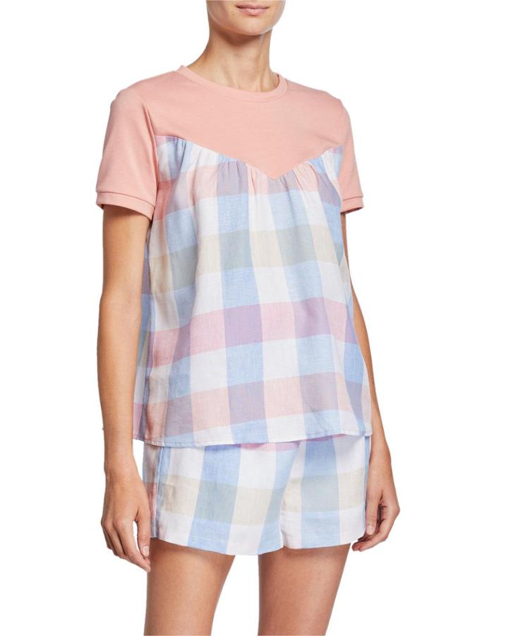 Gingham Jersey Combo Top