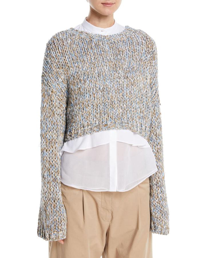 Hand-knit Waxed Tweed Cropped Pullover
