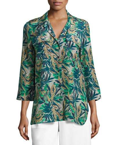 Fran 3/4-sleeve Santa Clara Palm Seersucker Blouse,