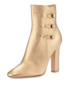Savoie Metallic Button-loop Ankle Boot, Gold