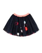 Girl's Glitter Tulle Skirt W/ Candy Pompom Detail,