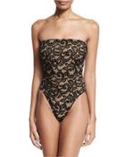 Corset Printed One-piece Swimsuit, Black