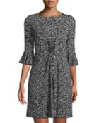 3/4 Tulip-sleeve Polka Dot Lace-up Front Dress