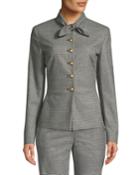 Tie-neck Button-front Mini-houndstooth Jacket