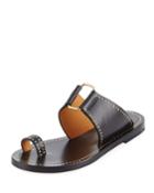 Jeppy Flat Studded Leather Sandals, Black/dore