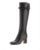 Tall Pebbled Leather Knee Boots W/braided