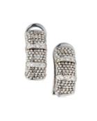 Estate 18k White Gold Beaded Diamond Clip Earrings