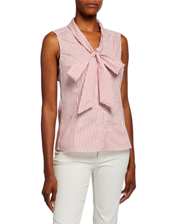 Striped Low-bow Sleeveless Blouse