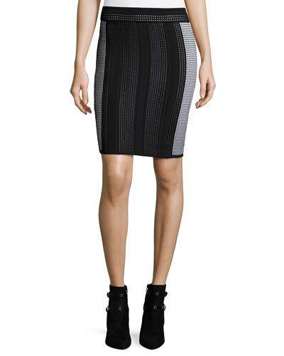 Mowed Lines Pencil Skirt, Black Pattern