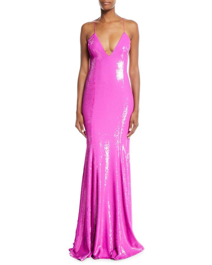 Sequined V-neck Open-back Gown