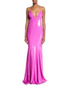 Sequined V-neck Open-back Gown