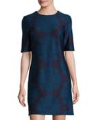 Swirl-print Scuba Shift Dress, Bright Navy