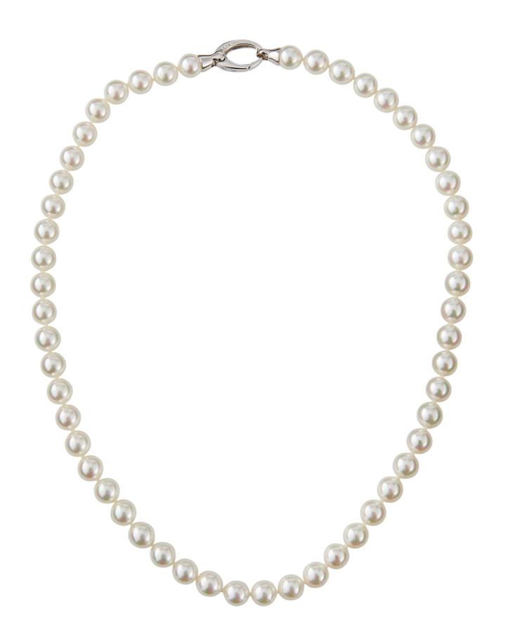 Short 7mm Pearl-strand Necklace, White