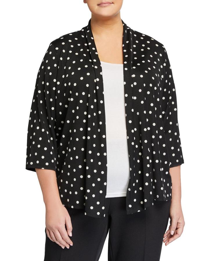 Plus Size Dot Printed Ribbed Knit Cardigan