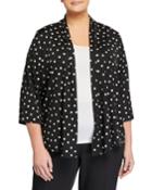 Plus Size Dot Printed Ribbed Knit Cardigan