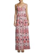 Smocked-back Graphic-print Maxi Dress, White Pattern