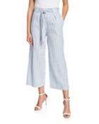 Striped Tie-waist Cropped Pants