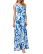 V-neck Surplice Ballgown With Printed Chiffon Burnout