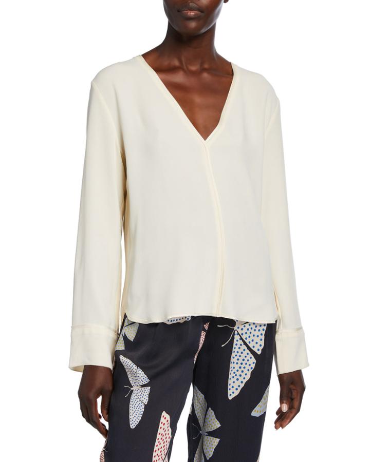 Satin-crepe V-neck Top