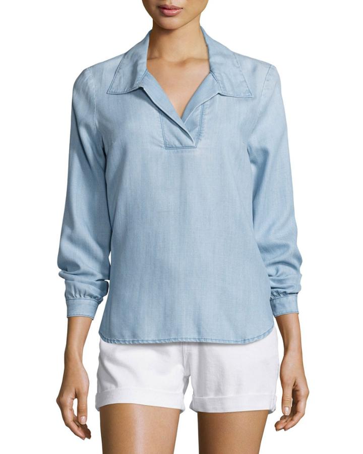 Tie-back Collared Denim Blouse, Rowan