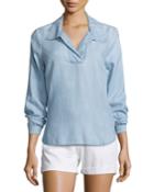 Tie-back Collared Denim Blouse, Rowan
