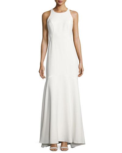 Ruffle-back Crepe Gown, Ivory