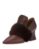 Patricia Loafer Pump With Mink-fur Trim, Burgundy