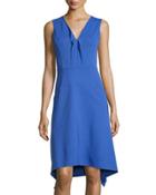 Sleeveless Ruffled V-neck Knit Dress, Cobalt